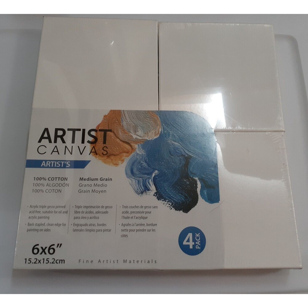 ARTIST 3D Stretched Canvas 6x6  4 Pk Cotton New